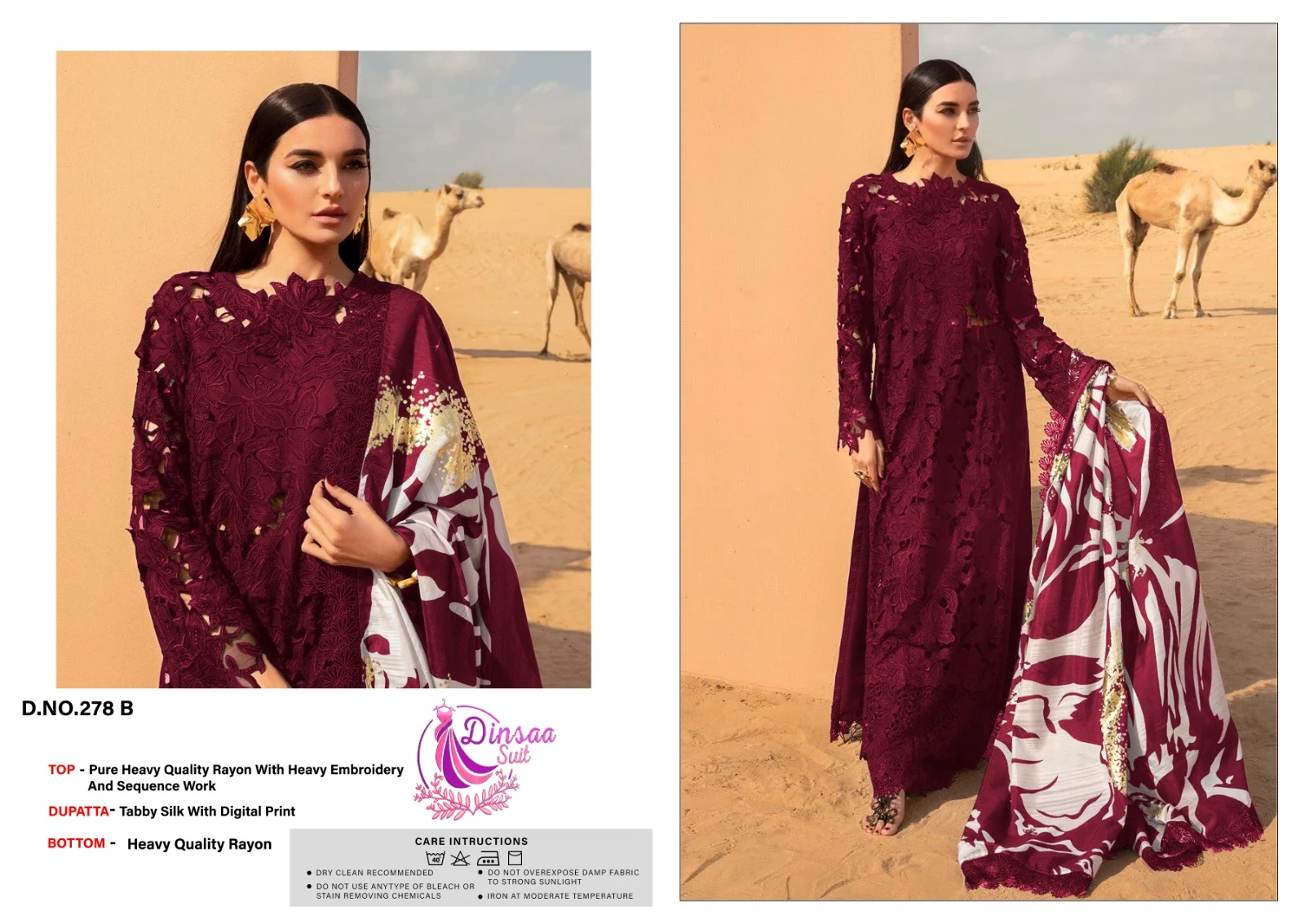 Dinsaa Suit D S No-278 A-B-C Heavy Rayon Wholesale Pakistani Salwar Suit Catalog — Wholesale Pakistani Suits, MPA wholesale from Surat - Gallery Image 6